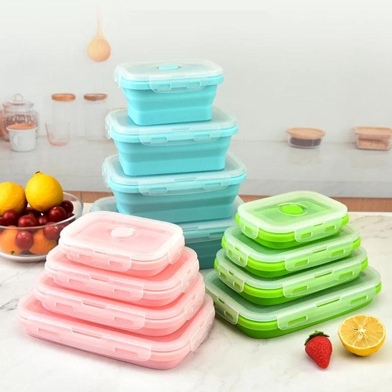 Collapsible Silicone Lunch Box Portable Bento Box Food Storage Containers Household Outdoor Dinnerware Microwavable Lunchbox