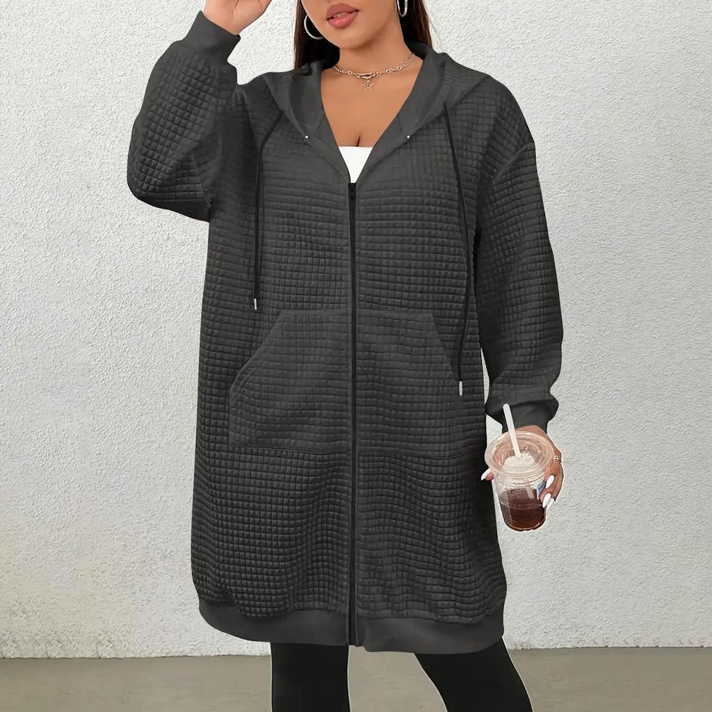 Dámská módní jednobarevná bunda s dlouhým rukávem, kapucí a kapsou, ležérní