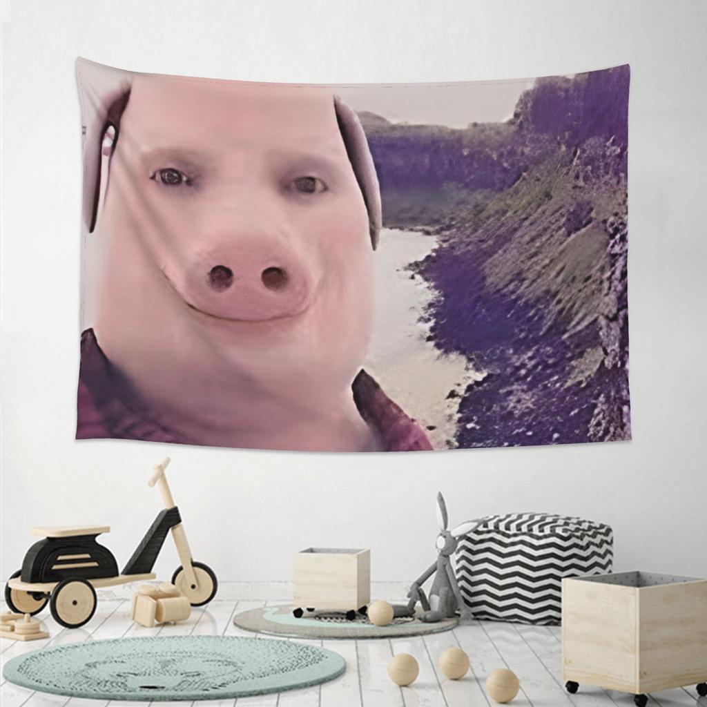 1pc John Pork Art Tapestry Whimsical Pig Face Wall Hanging for Home Decor Birthday Party Backdrop Gift