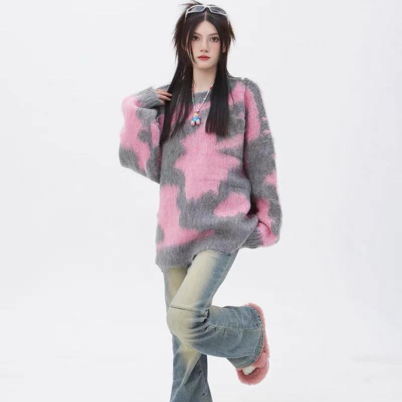 Fashion Loose Pullover Knitted Sweater Women Autumn Outfit Long Sleeve Retro Chic Woman Knitwears Tops Elegant Round Neck Soft Warm Sweaters 24950