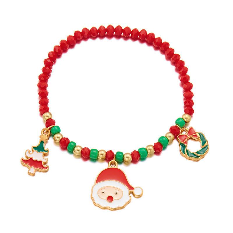 Christmas Bead Bracelet For Women With Santa Snowman Charms In Festive Gift Box
