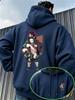 Wood-box Men Hoodie Front Dual Figure Mini Chest Print, Box Frame Character Back Art Graphic, Thick Fleece Pullover Sweatshirt for Leisure Sport Trips