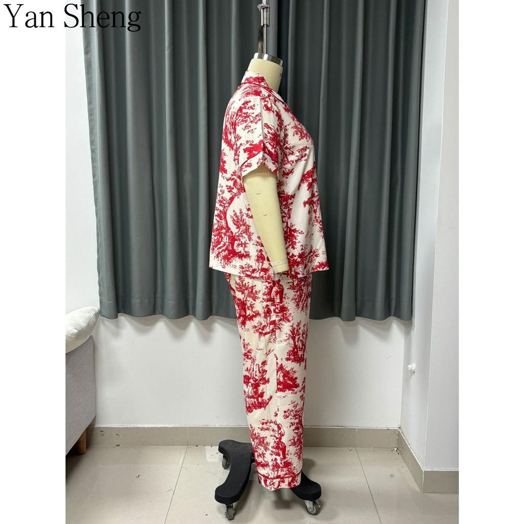 Kadın Pijama Takımı Büyük Beden Yazlık İnce Kısa Kollu Kabarcıklı Kırışık Baskılı Sevimli Nefes Alabilen Ev Giyimi Uyku İçin