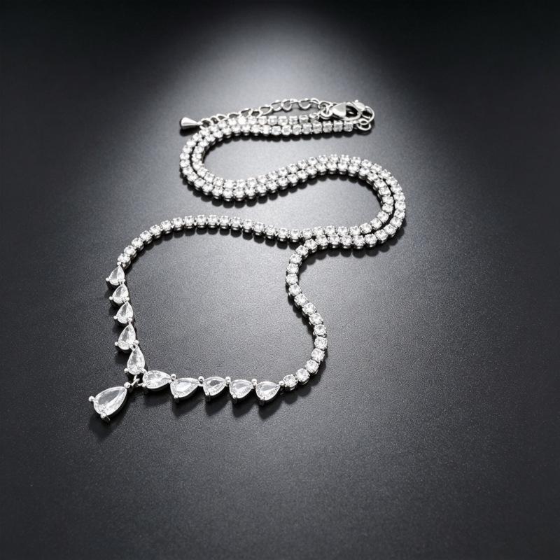 Elegant V-Shaped Zircon Water Drop Tennis Necklace - Formal Wear Versatile Neck Chain