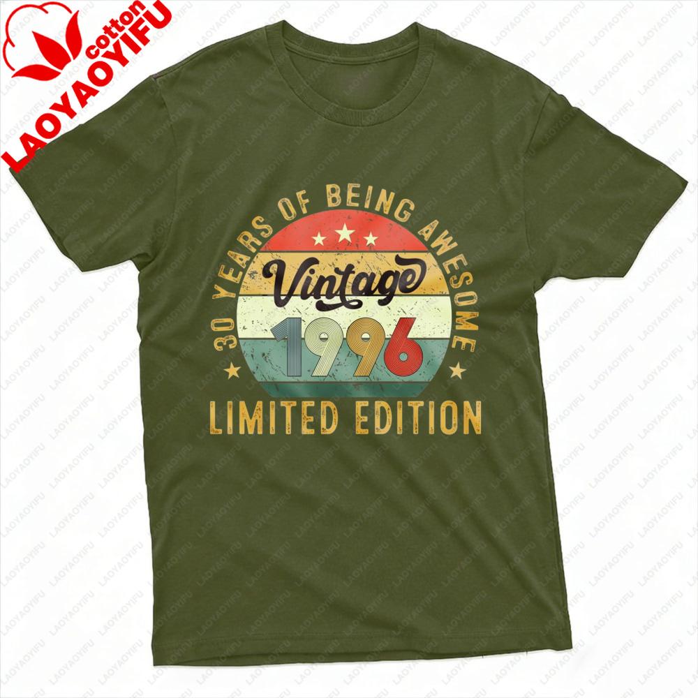 Vintage 1996 30 Years of Being Awesome Limited Edition Men TShirt Short Sleeve Fashion Birthday Gift Top Cotton Summer Clothes