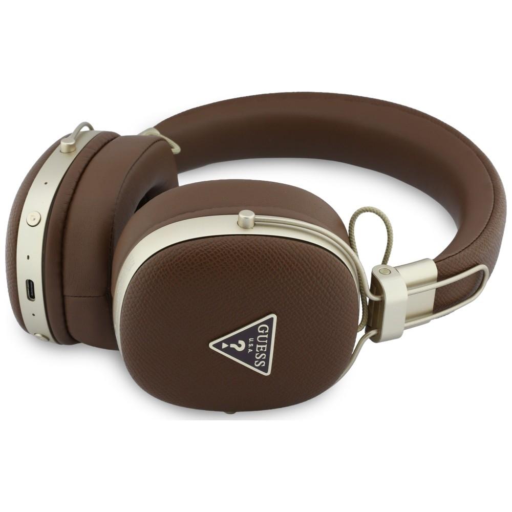 Słuchawki nauszne Guess Bluetooth ENC z metalicznym wzorem i trójkątnym logo, brązowe