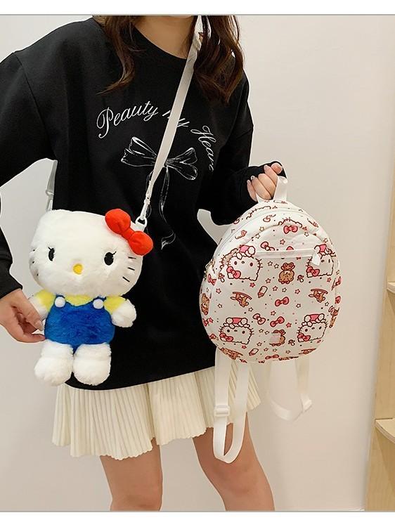 Hello Kitty Cat Plush Cartoon Backpack For Girls Casual Travel Soft Material