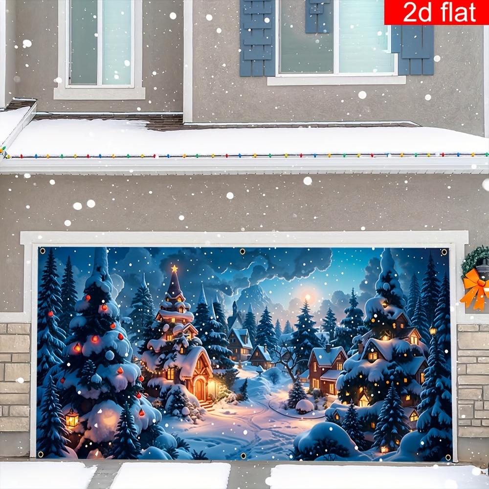 1pcs 2D flat banner Christmas garage door banner winter snow forest pattern durable and easy to hang