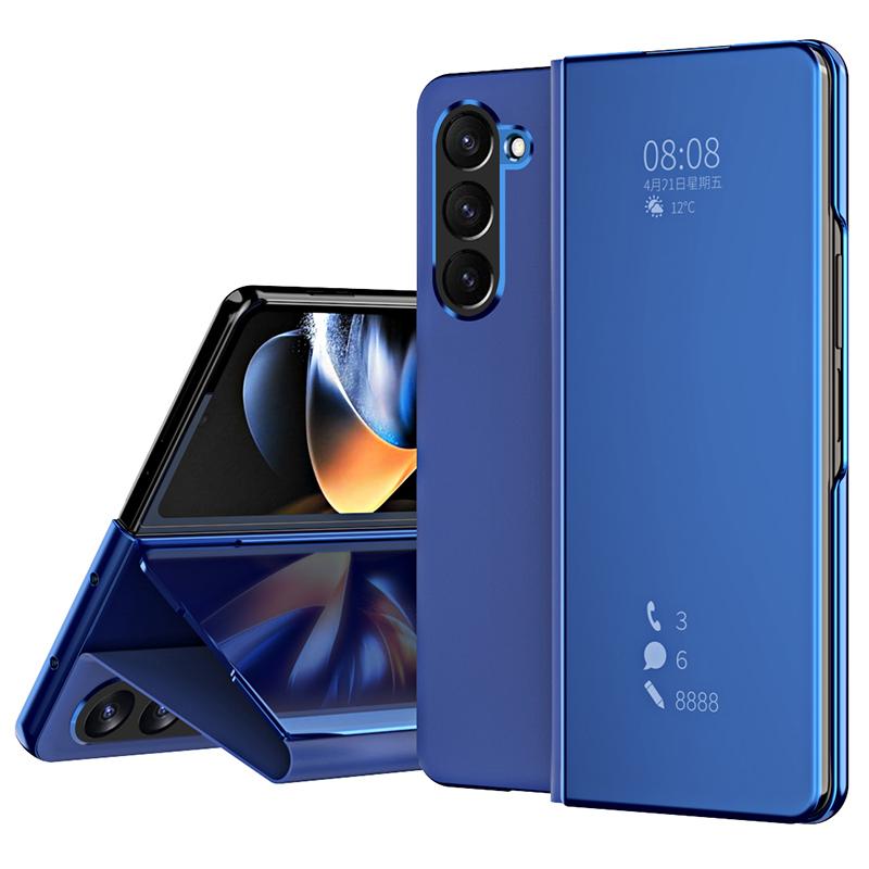 

For Samsung Galaxy Z Fold6 5G Case Electroplating View Window Stand Leather Phone Cover Blue