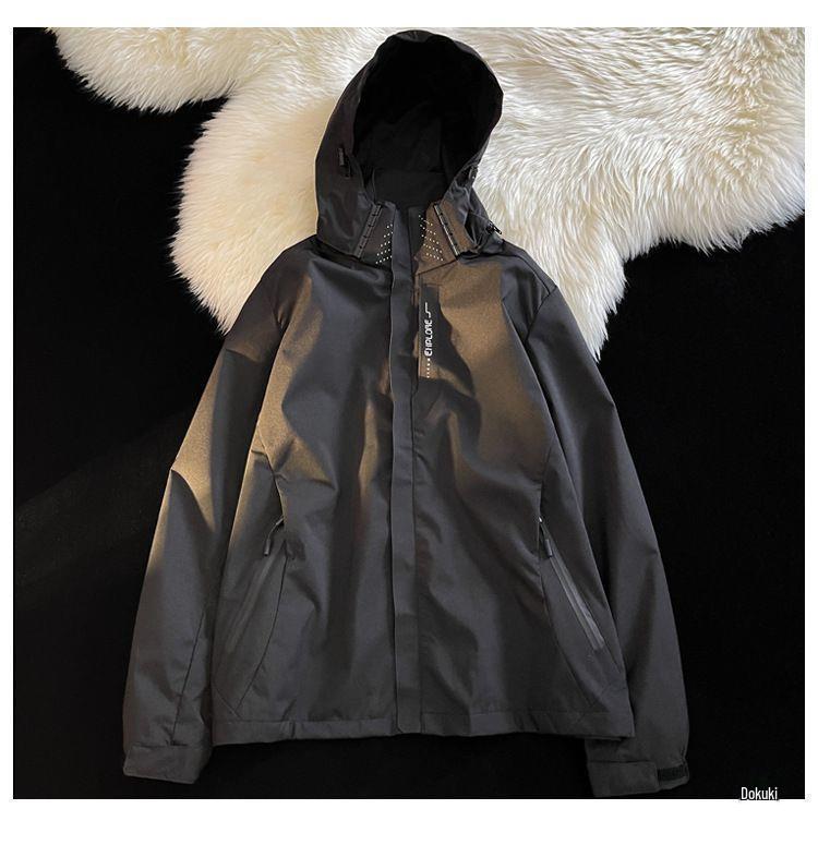 Vintage Windbreaker im amerikanischen Stil: Herren Japanische Cityboy Workwear Jacke mit Stehkragen und Kapuze