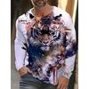 Spring and Autumn Round Neck Tiger Pattern 3D Printed Top Fashionable Casual Long Sleeved Men's T-shirts
