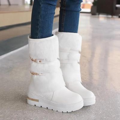 Mature Women's Boots Mid Calf Novelty Modern Boots Height Increasing Metal Decoration Mid Length Hairy Boots Princess WomenShoes