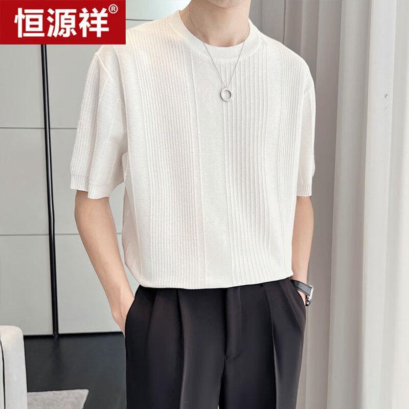 Hengyuanxiang Men s Striped Knit Short Sleeve T-Shirt L