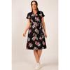 Women's Navy Blue Big Floral Belted Short Sleeve Shirt Dress Arm-22y001007