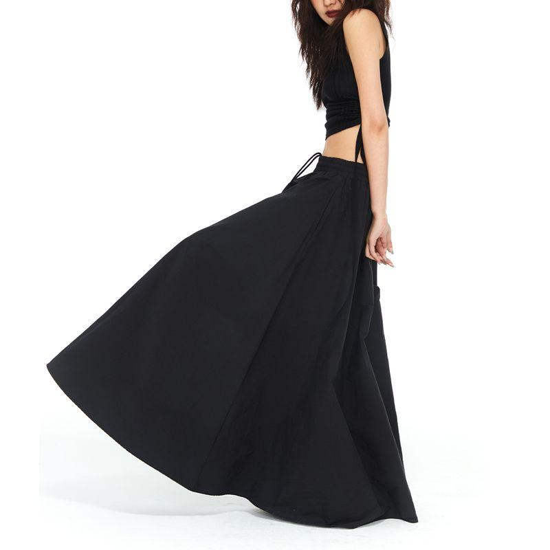 

Thelight2024 Spring and Summer Versatile Elegant Loose Mop A Word Long dress Wide Design Large Skirt Hem Black Umbrella Skirt Black L