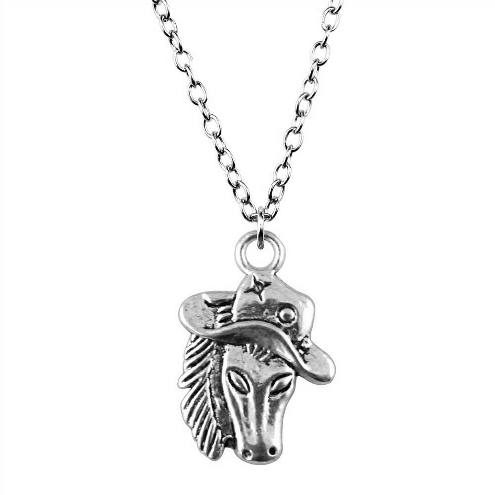 Horseshoe Charm Necklace  Animal Pendant For Horse Lovers Cowboy Western Jewelry 43cm Chain