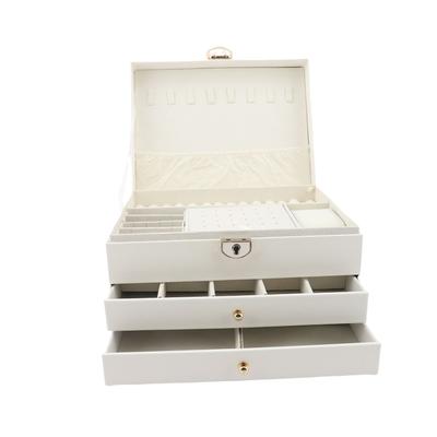 Jewelry   Box 3 Layers PU Leather Jewelry Storage   for Ear    Necklace Bracelets Lockable with Key