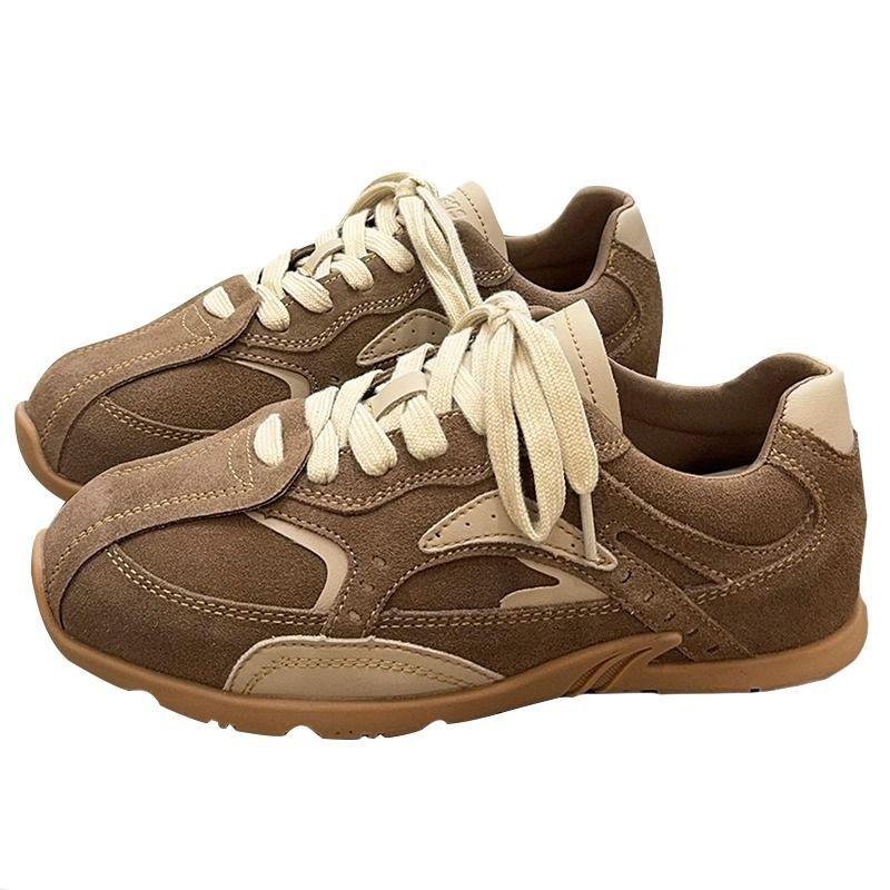 2025 Autumn Color Matching Retro Moral Training Shoes Women's Internet Celebrity Flat-bottomed Versatile Cow Velvet Casual Sports Shoes Tide