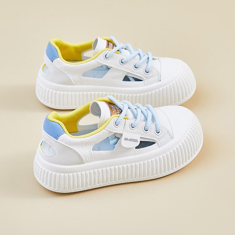 2025 Summer New Korean Version Breathable Little White Shoes Women's Hollow Casual Board Shoes Thick-soled Versatile Muffin Shoes Sports Shoes