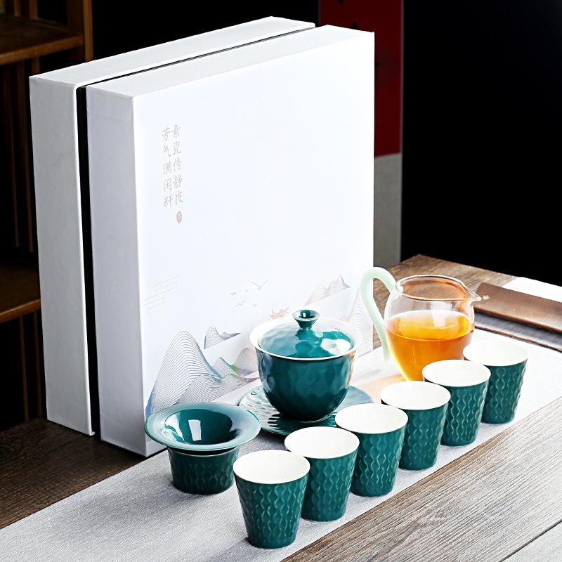 Kung Fu tea set, household light luxury teapot, teacup cover bowl, complete set, living room, office tea way, high-end gift box