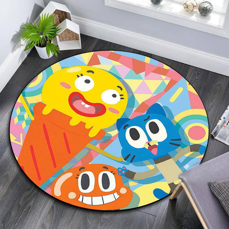 The Amazing World of Gumball3 Round Area Rug,Carpet Rug for Living Room Bedroom Sofa Playroom Decor,Non-slip Floor Mat