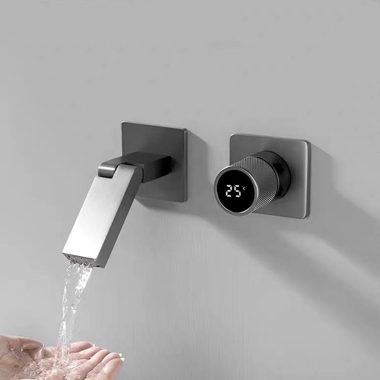 High Quality All-Copper Modern Fashion Shower Faucet Set Ceramic Valve Core Concealed Digital Display Brass Faucet (Gold,Brass)