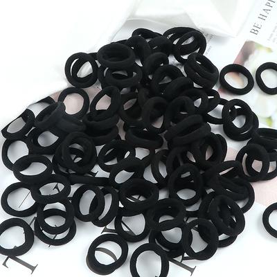 100 Stück/Set Schwarzes Massives Gummiband für Frauen Mädchen Nylon Klein Groß Elastische Haargummis Pferdeschwanzhalter Scrunchies Haaraccessoires