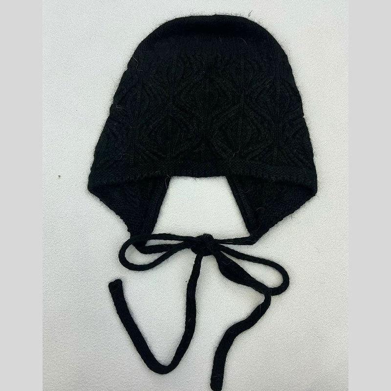 Autumn and winter twist knitted pullover hat literary post-split strap retro crochet wool hat warm rabbit fur blend hat