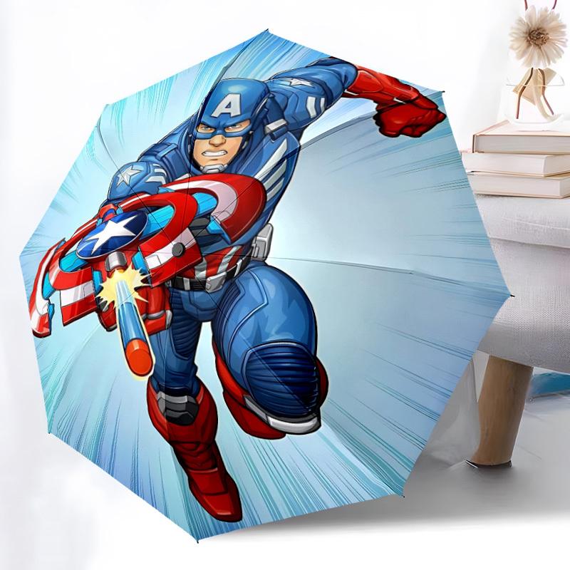 1 pièce Parapluie Pliant Automatique Captain America, Bouclier - Structure Robuste à 8 Côtes, Toile en Polyester Résistante au Soleil, Compagnon de Voyage yy251023156