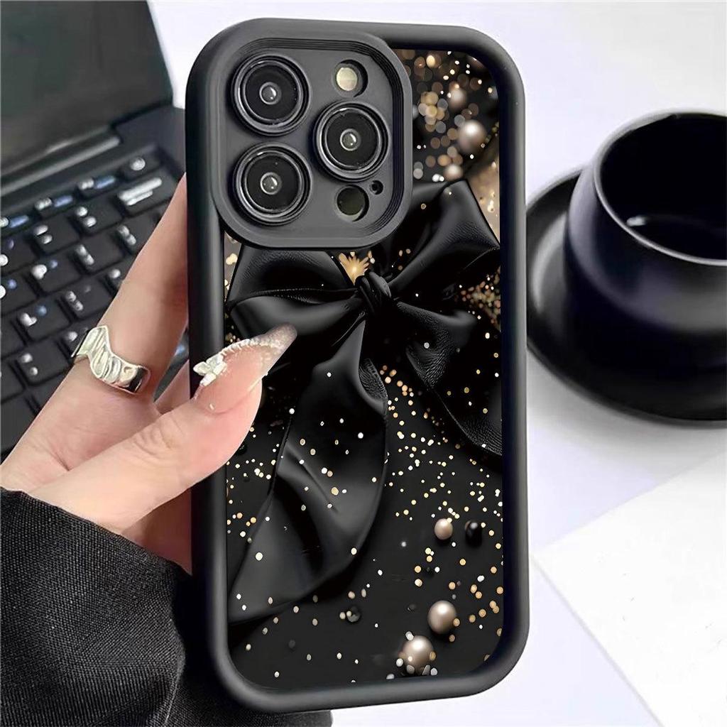 Large Black Bow Groove iPhone 15/16/17 Pro Max Protective Case