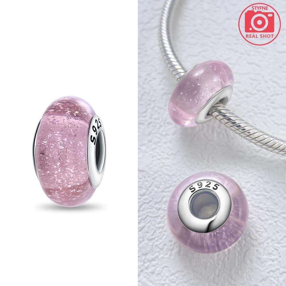 Original Rosa Glasperlen Blaue Romantische Perlen 925 Silber Charms für Frauen DIY Schmuckherstellung Armband Passend