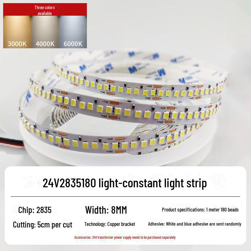 Self-Adhesive Low Voltage 24V LED Light Strip with 120, 180, or 240 Beads in Aluminum Groove, Double Row Design