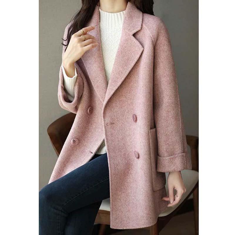 Women's Medium-length Flip Collar Long Sleeved Coat Fashion Loose Thin Casual Versatile High-end Tweed Jacket Spring and Autumn
