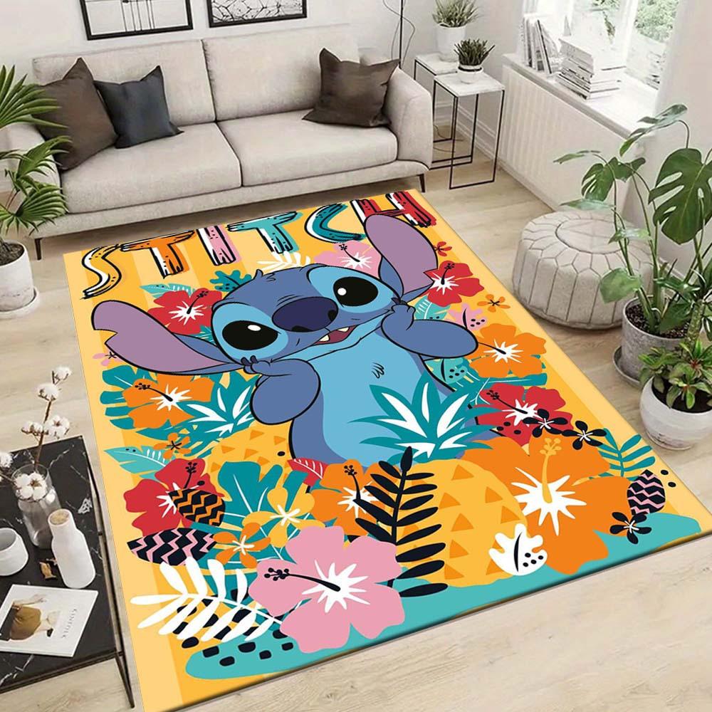 1pz Tappeto Stitch e Fiori - Antiscivolo, Lavabile in Lavatrice Poliestere Tappeto per Soggiorno, Camera da Letto, Bagno e Lavanderia - Arredamento Casa Confortevole Christm