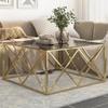 VidaXL Coffee Table Golden Stainless Steel and Tempered Glass 349980