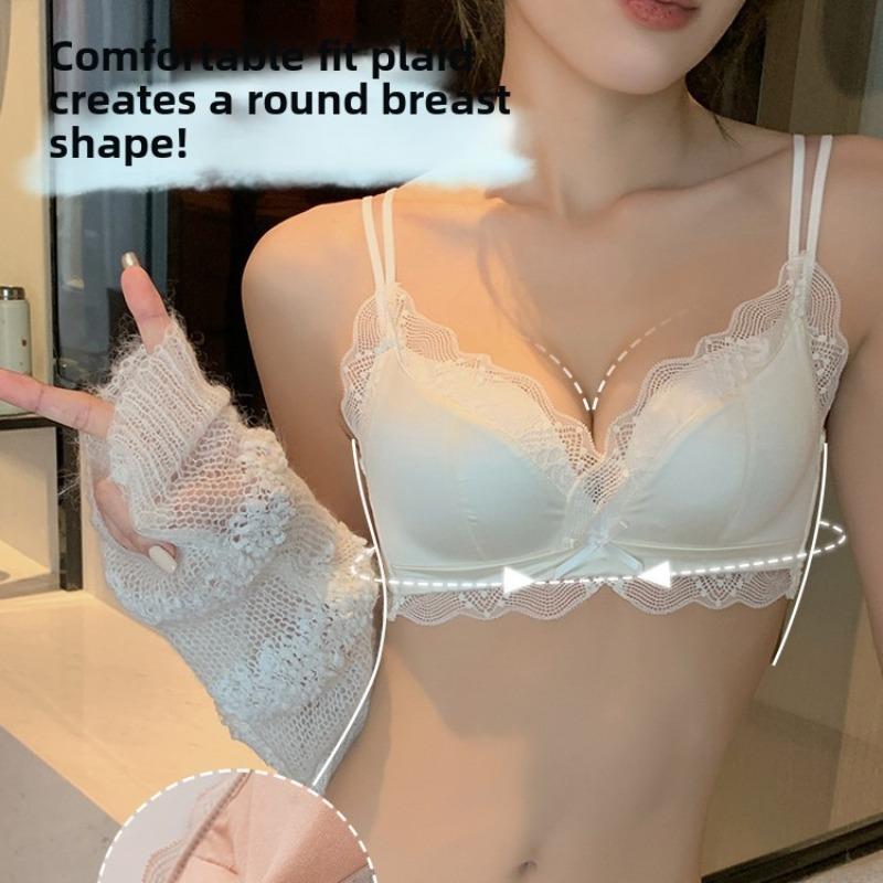 Female Summer Ultra Thin Pure Desire Lace Latex No Underwire To Receive Auxiliary Milk Adjustment Underwear