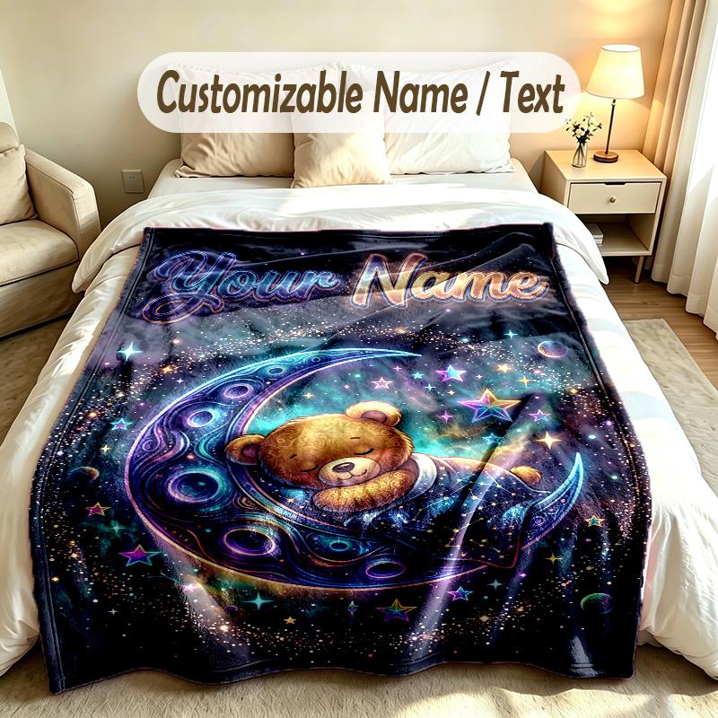 Bear Panda Theme Soft Blanket Personalized Custom Name Text Print Warm Blanket Home Sofa Bedroom Decor