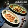 Ceramic 12-inch Dumpling Plate with Built-in Vinegar Dish, Perfect for Cold Dishes and Shrimp.