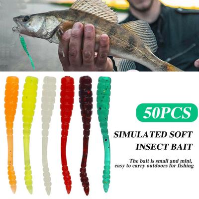 50Pcs/Set 4CM/0.4G Soft Worm Lure Realistic Bionic Spiral Maggot Artificial Colorful Worm Bait Freshwater Saltwater