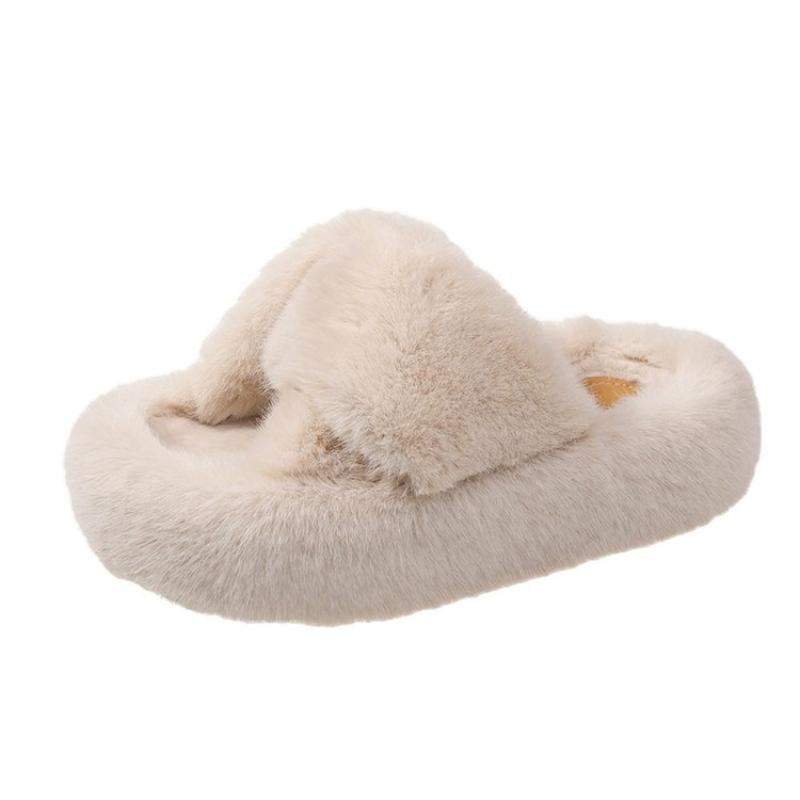 

Модные пушистые тапочки с перекрестными ремешками для женщин, для улицы, осенне-зимние домашние тапочки, противоскользящий дизайн 40 бежевый