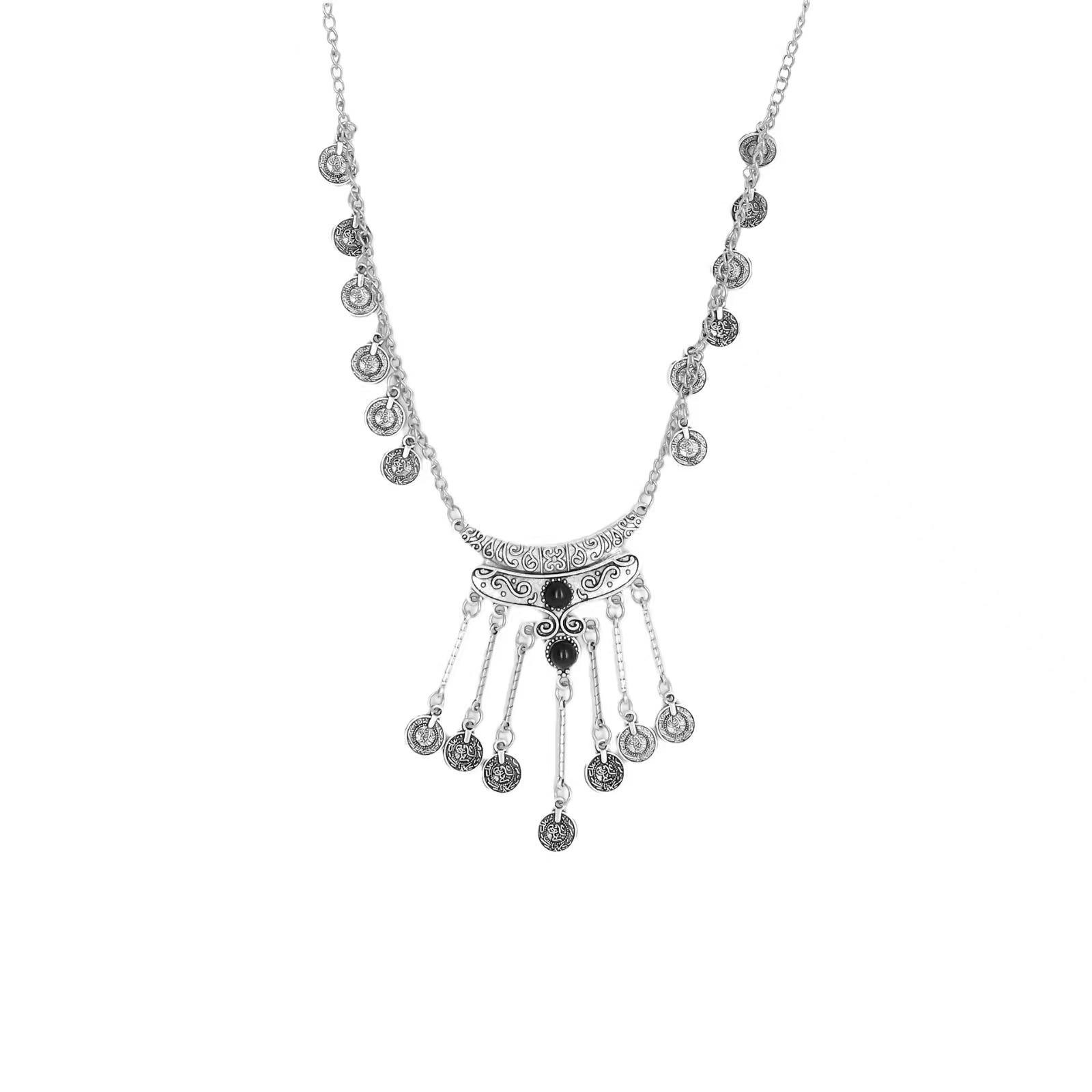 European and American style retro personalized coins fringed necklace metal long sweater chain bohemian ethnic style accessories women