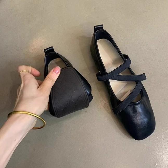 Sheepskin version~ French cross-strapped red Mary Jane shoes flat single shoes women's shallow mouth evening wind fairy ballet shoes