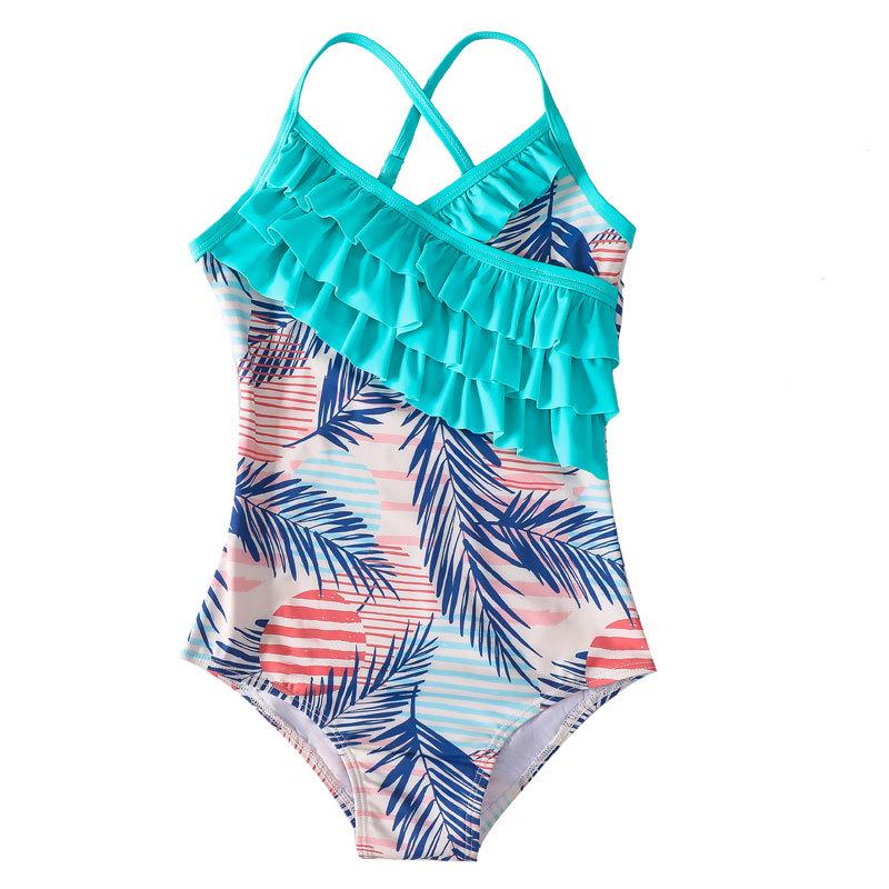 2022 Girls' Ruffle One-Piece Swimsuit - Digital Print Beachwear for Kids