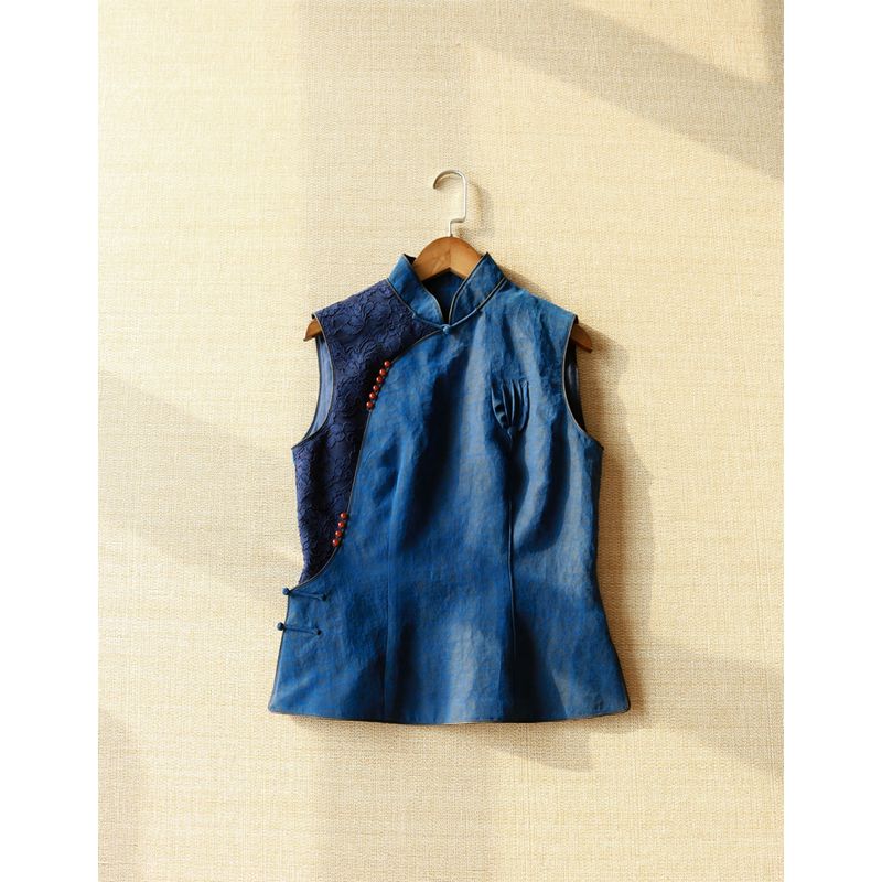 

Скидка на женскую одежду для внешней торговли, остатки оригинального заказа, шелковый узор «черепаха», пряжа «ароматное облако», китайский жилет для женщин Hidden blue single layer M