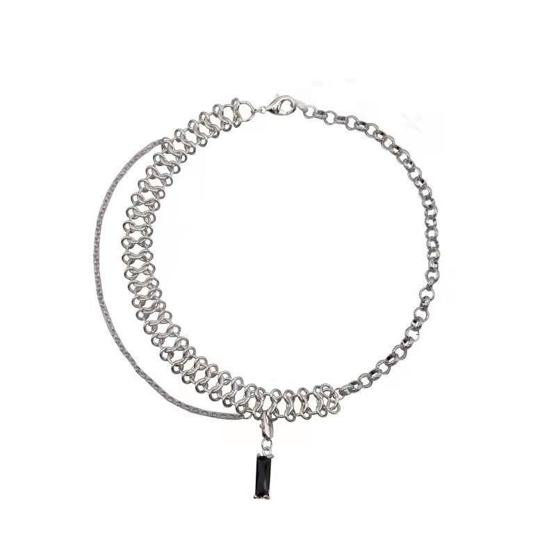 Design Double Fringed Clavicle Chain Black Diamond Pendant Removable Splicing Necklace Pendant