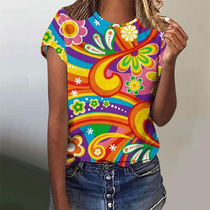 

Красочная футболка с принтом животных-бабочек для женщин, Харадзюку, с графикой птиц и цветов, с коротким рукавом, модная графическая футболка с круглым вырезом 3XL