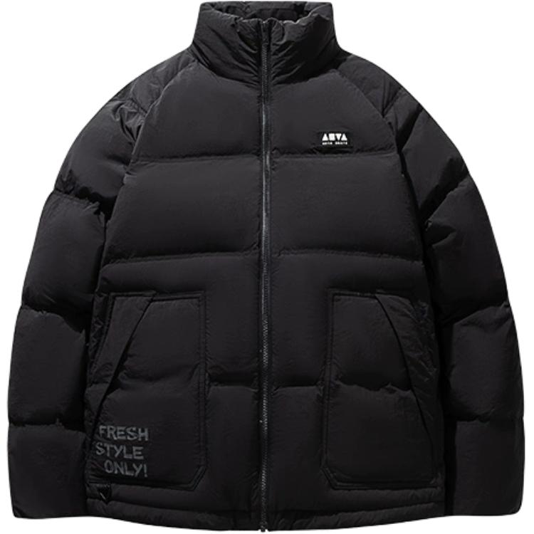 Anta Comfortable Casual Simple Stand Collar Zipper Loose Down Jacket Unisex Outerwear Basic-Black 172448902-2