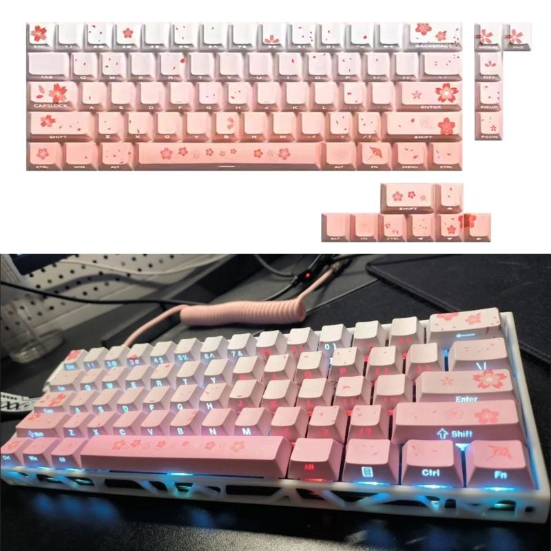 74Key Side Print Translucents Keycaps Sakuras Original Profile Sublimations Backlit Keycap for 60 Mechanical Keyboards