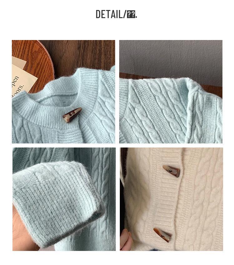 Korean Style Solid Color Knit Cardigan Sweater with Horn Buttons for Women