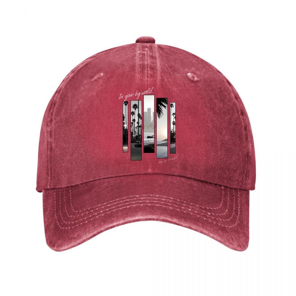 Tropical Palm Tree City Skyline Beach Sunset Panel Art Washed Baseball Cap Outdoor For Womens Unisex FeUnisex